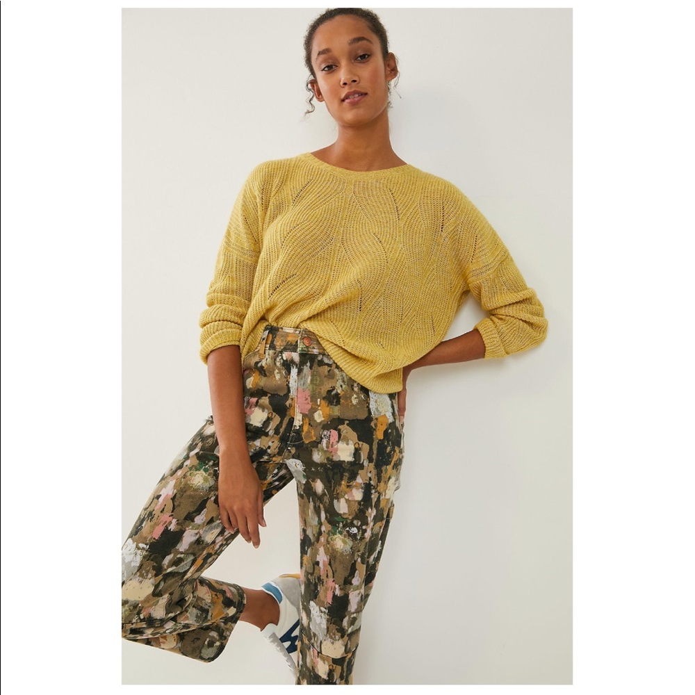 Anthropologie Keely Cable-Knit Sweater in Yellow, Size S